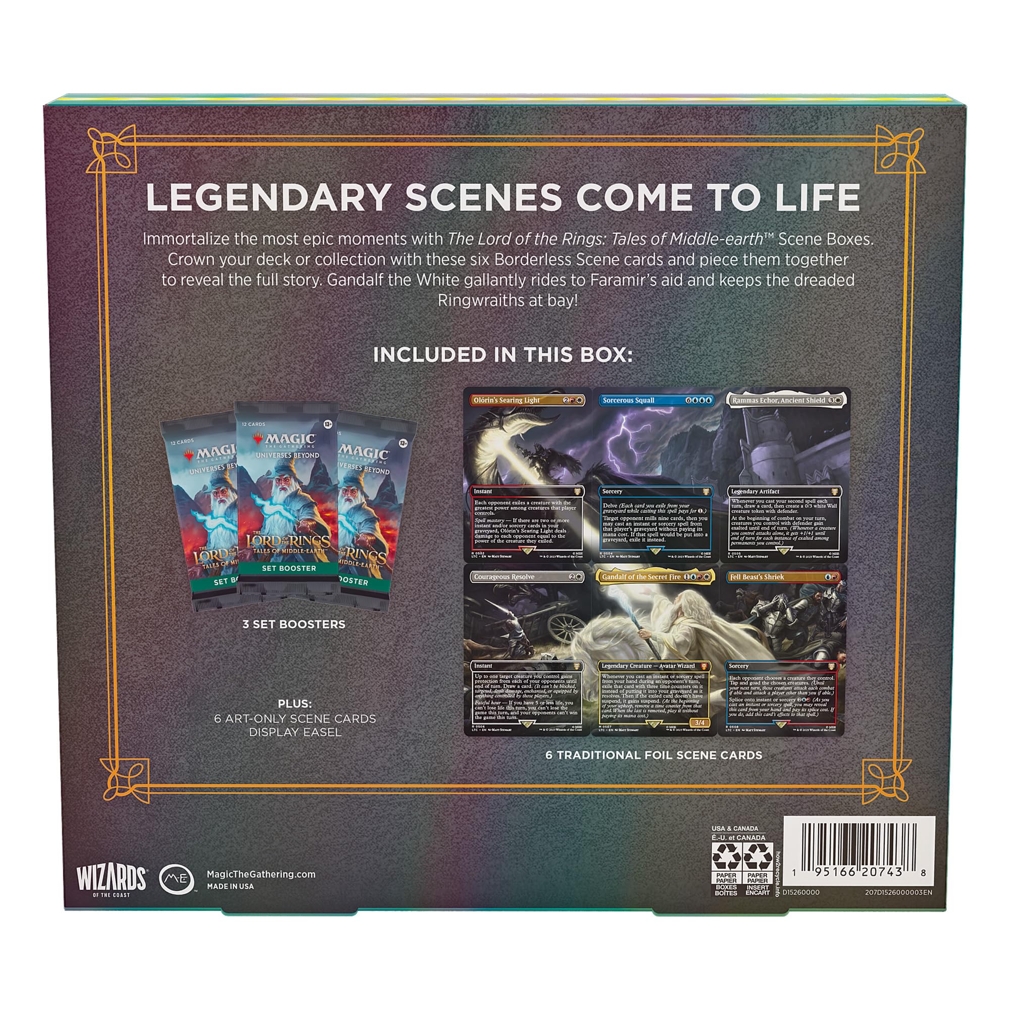Magic: The Gathering The Lord of The Rings: Tales of Middle-Earth Scene Box - Gandalf in Pelennor Fields (6 Scene Cards, 6 Art Cards, 3 Set Boosters + Display Easel) - Image 6